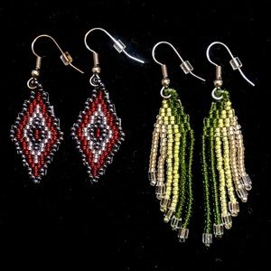 HAND CRAFTED BOHEMIAN BEADED EARRINGS *NEW *2 PAIR *GLASS BEADS *LIGHTWEIGHT